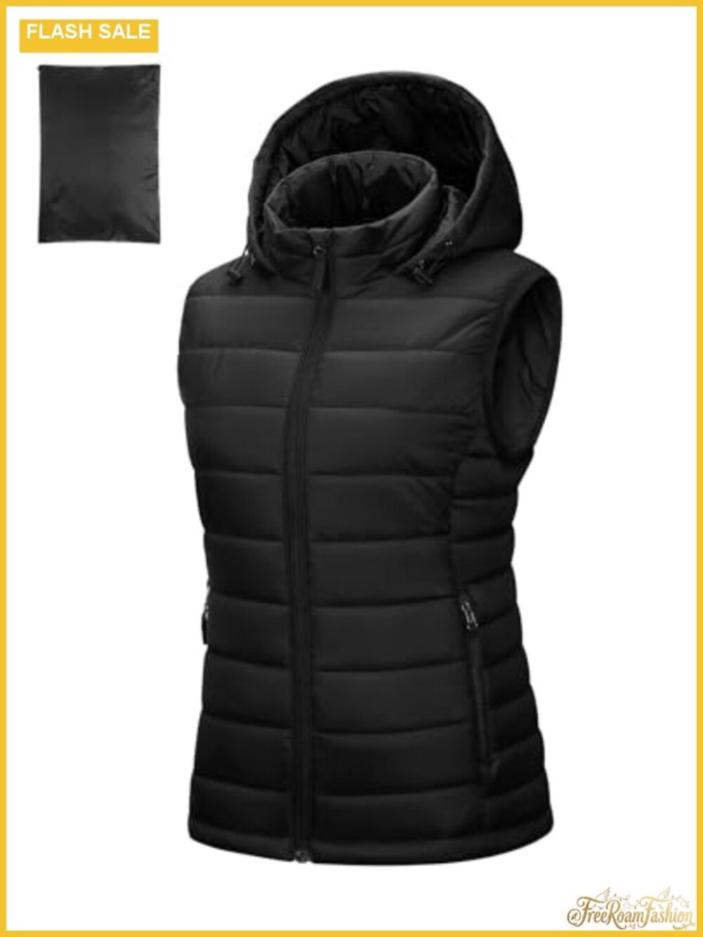 Lightweight Packable Hooded Puffer Vest Nylon Quilted Winter Layering